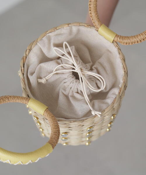 FREE'S MART（フリーズマート）の「◆ビジュー付きかごトート（かごバッグ・レディース・イエロー・ﾌﾘ-）」の6枚目の写真