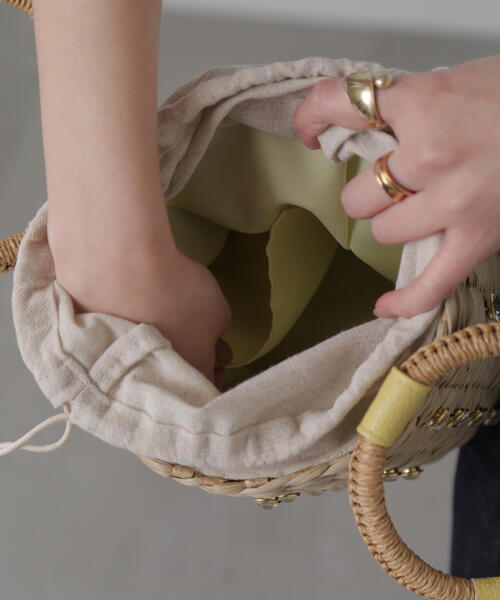 FREE'S MART（フリーズマート）の「◆ビジュー付きかごトート（かごバッグ・レディース・イエロー・ﾌﾘ-）」の8枚目の写真