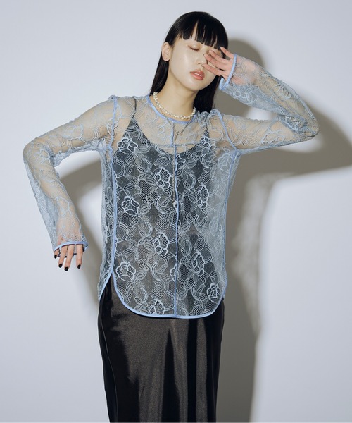Katie レーストップス Ezick tシャツ Cut out piping レースプルオーバー レディース