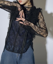 Ezick | Piping line フラワーレーストップス(シャツ/ブラウス)