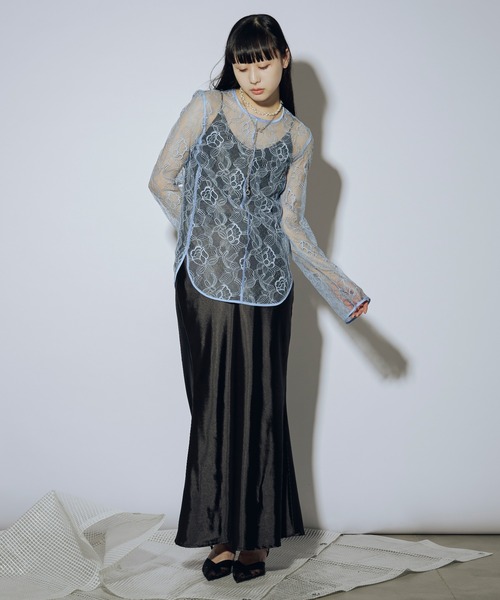 Ezick（エジック）の「Piping line フラワーレーストップス（シャツ/ブラウス・レディース・ブラック/ライトブルー/オフホワイト/パープル・FREE）」の17枚目の写真