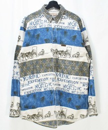 【ヴィンテージ古着】90's WOOLRICH/ウールリッチ NORDIC EXPEDITION 総柄 ボタンダウンシャツ USA製