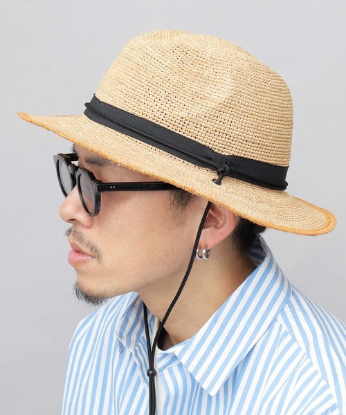ReqHatter（レックハッター）の「ラフィア 細編み ワイドブリム ブレードハット（ハット・メンズ・ブラック/ベージュ・FREE）」の6枚目の写真