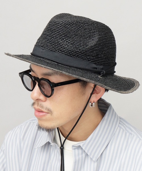 ReqHatter（レックハッター）の「ラフィア 細編み ワイドブリム ブレードハット（ハット・メンズ・ブラック/ベージュ・FREE）」の5枚目の写真