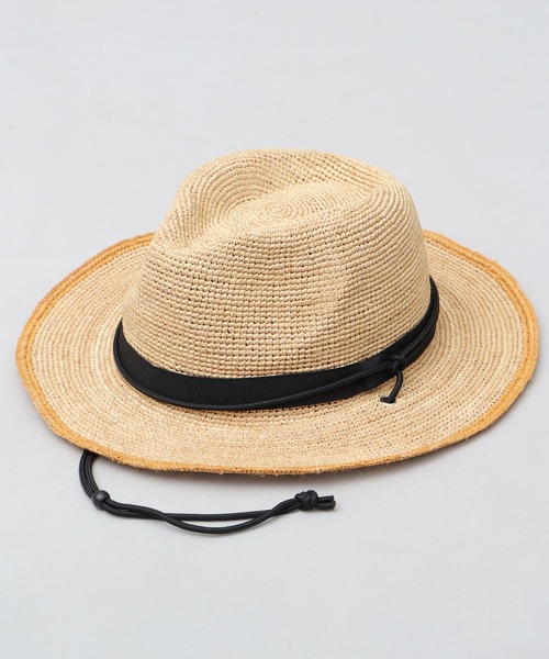 ReqHatter（レックハッター）の「ラフィア 細編み ワイドブリム ブレードハット（ハット・メンズ・ブラック/ベージュ・FREE）」の4枚目の写真