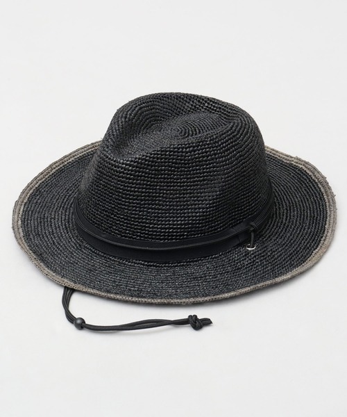 ReqHatter（レックハッター）の「ラフィア 細編み ワイドブリム ブレードハット（ハット・メンズ・ブラック/ベージュ・FREE）」の3枚目の写真