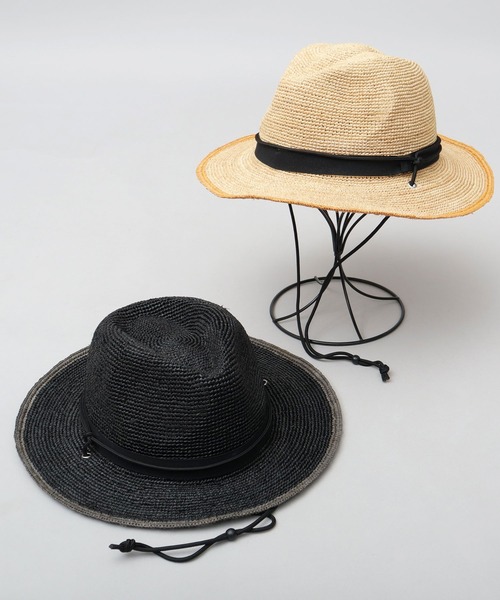 ReqHatter（レックハッター）の「ラフィア 細編み ワイドブリム ブレードハット（ハット・メンズ・ブラック/ベージュ・FREE）」の7枚目の写真