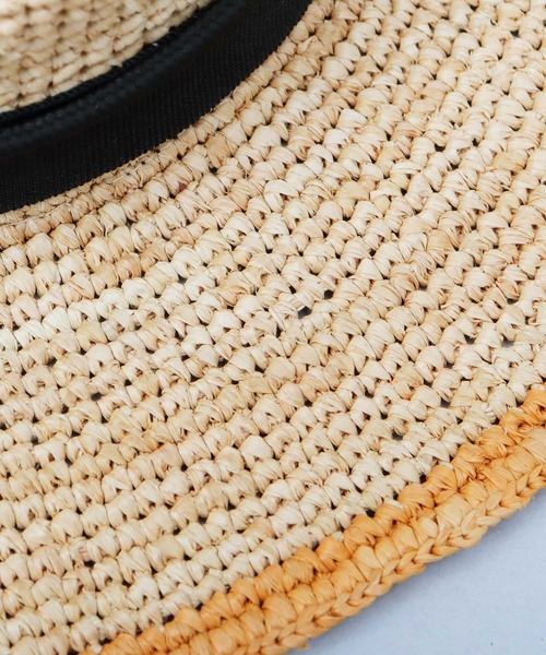 ReqHatter（レックハッター）の「ラフィア 細編み ワイドブリム ブレードハット（ハット・メンズ・ブラック/ベージュ・FREE）」の8枚目の写真