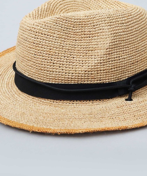 ReqHatter（レックハッター）の「ラフィア 細編み ワイドブリム ブレードハット（ハット・メンズ・ブラック/ベージュ・FREE）」の9枚目の写真