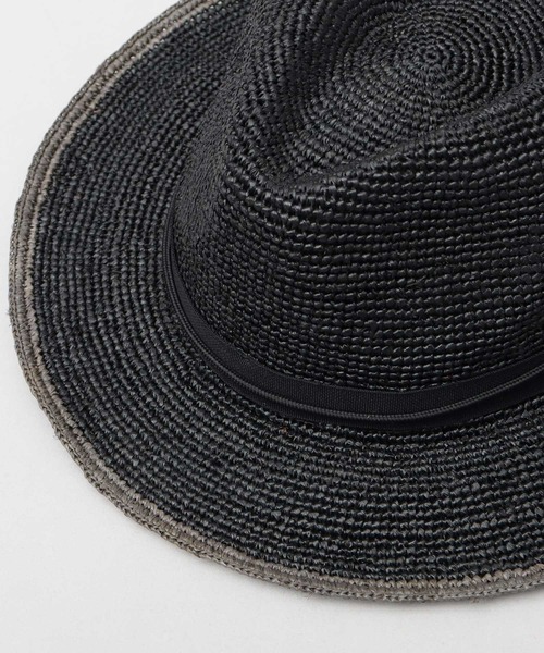 ReqHatter（レックハッター）の「ラフィア 細編み ワイドブリム ブレードハット（ハット・メンズ・ブラック/ベージュ・FREE）」の11枚目の写真
