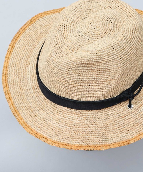 ReqHatter（レックハッター）の「ラフィア 細編み ワイドブリム ブレードハット（ハット・メンズ・ブラック/ベージュ・FREE）」の12枚目の写真