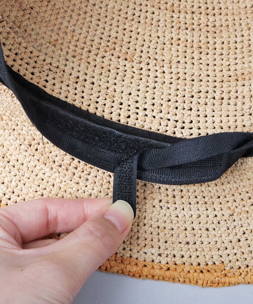 ReqHatter（レックハッター）の「ラフィア 細編み ワイドブリム ブレードハット（ハット・メンズ・ブラック/ベージュ・FREE）」の13枚目の写真