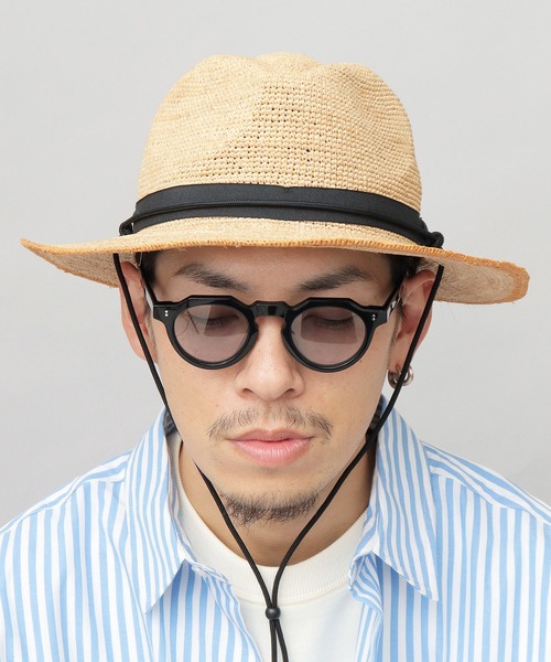 ReqHatter（レックハッター）の「ラフィア 細編み ワイドブリム ブレードハット（ハット・メンズ・ブラック/ベージュ・FREE）」の17枚目の写真