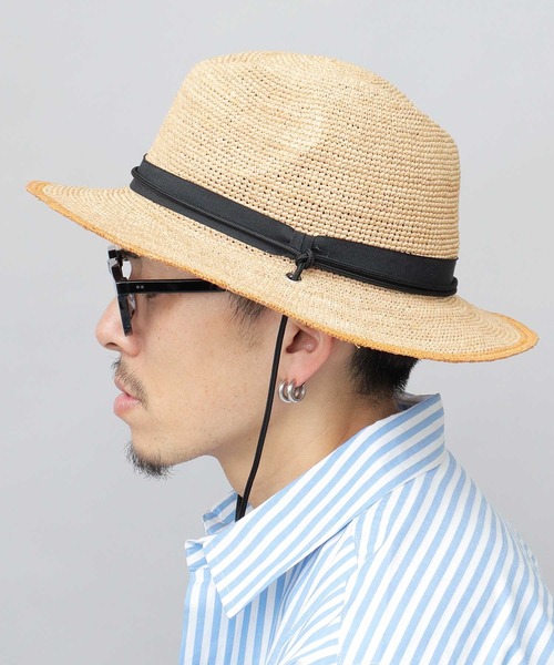 ReqHatter（レックハッター）の「ラフィア 細編み ワイドブリム ブレードハット（ハット・メンズ・ブラック/ベージュ・FREE）」の18枚目の写真