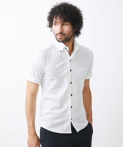 MICHEL KLEIN HOMME (ミッシェルクランオム)の「【2024年モデル】《日本製》イージーケアドレス半袖シャツ(シャツ/ブラウス・メンズ・ホワイト/ライトブルー/ネイビー・MEDIUM/LARGE/X-LARGE)」の2枚目の写真