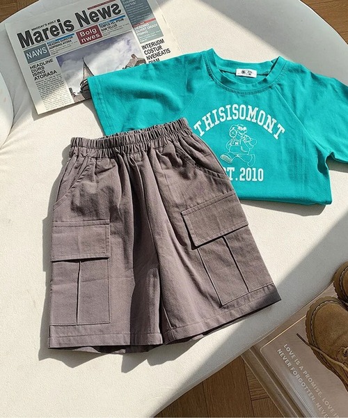 Bambin（ボンバン）の「【 Bambin / ボンバン 】 カーゴ ハーフパンツ（カーゴパンツ・キッズ・ベージュ/パープル/マスタード/グリーン/チャコールグレー・100/110/120/130/140）」の2枚目の写真