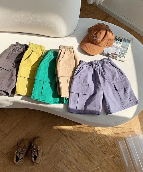 Bambin（ボンバン）の「【 Bambin / ボンバン 】 カーゴ ハーフパンツ（カーゴパンツ・キッズ・ベージュ/パープル/マスタード/グリーン/チャコールグレー・100/110/120/130/140）」の9枚目の写真