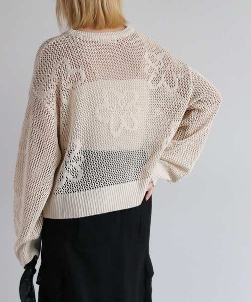 cepo(セポ)の「フラワージャガードスカシアミニット(ニット/セーター・レディース・オレンジ/ライム/オフホワイト・M)」の2枚目の写真