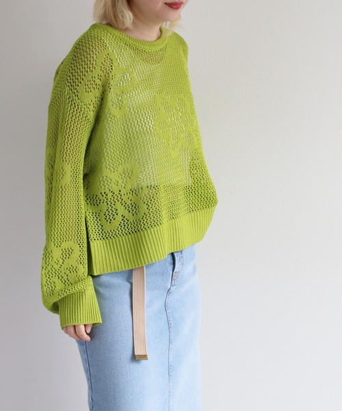 cepo(セポ)の「フラワージャガードスカシアミニット(ニット/セーター・レディース・オレンジ/ライム/オフホワイト・M)」の3枚目の写真