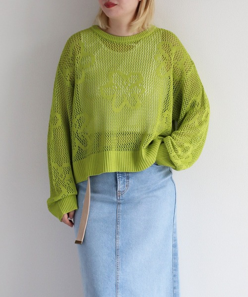 cepo(セポ)の「フラワージャガードスカシアミニット(ニット/セーター・レディース・オレンジ/ライム/オフホワイト・M)」の11枚目の写真