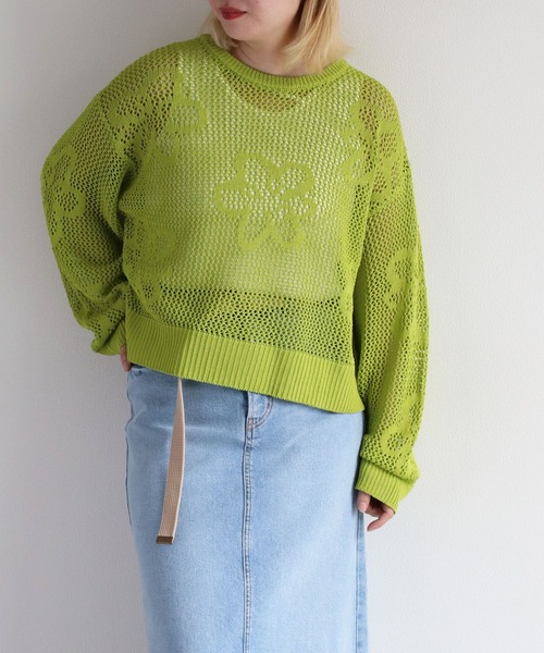 cepo(セポ)の「フラワージャガードスカシアミニット(ニット/セーター・レディース・オレンジ/ライム/オフホワイト・M)」の12枚目の写真