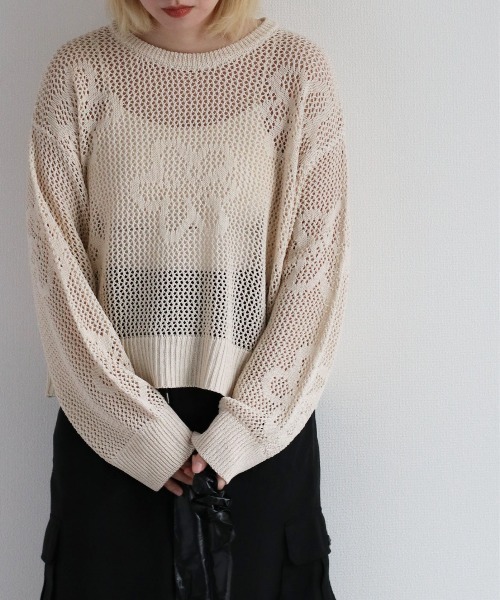 cepo(セポ)の「フラワージャガードスカシアミニット(ニット/セーター・レディース・オレンジ/ライム/オフホワイト・M)」の4枚目の写真