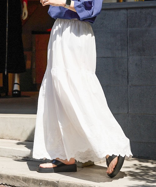 RAGEBLUE（レイジブルー）の「コットンレース切替フレアロングスカート（スカート・レディース・ブラック/ホワイト・FREE）」の5枚目の写真