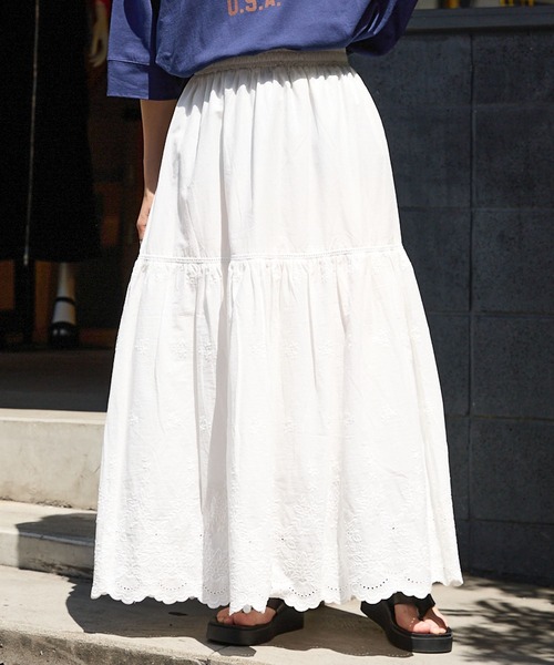 RAGEBLUE（レイジブルー）の「コットンレース切替フレアロングスカート（スカート・レディース・ブラック/ホワイト・FREE）」の9枚目の写真