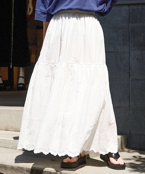 RAGEBLUE（レイジブルー）の「コットンレース切替フレアロングスカート（スカート・レディース・ブラック/ホワイト・FREE）」の10枚目の写真