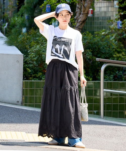 RAGEBLUE（レイジブルー）の「コットンレース切替フレアロングスカート（スカート・レディース・ブラック/ホワイト・FREE）」の13枚目の写真