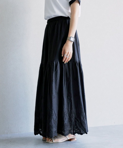 RAGEBLUE（レイジブルー）の「コットンレース切替フレアロングスカート（スカート・レディース・ブラック/ホワイト・FREE）」の17枚目の写真