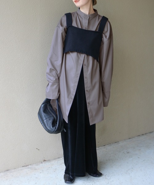 セール】バンドカラータックスリーブロングシャツ（シャツ/ブラウス