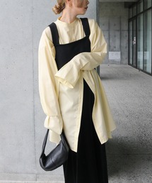 バンドカラータックスリーブロングシャツ