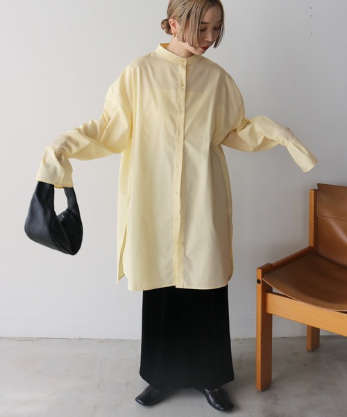 select MOCA by son（セレクトモカバイソン）の「バンドカラータックスリーブロングシャツ（シャツ/ブラウス・レディース・アイボリー/ブラック/オフホワイト/グレー・FREE/SMALL）」の12枚目の写真