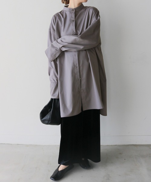 select MOCA by son（セレクトモカバイソン）の「バンドカラータックスリーブロングシャツ（シャツ/ブラウス・レディース・アイボリー/ブラック/オフホワイト/グレー・FREE/SMALL）」の14枚目の写真