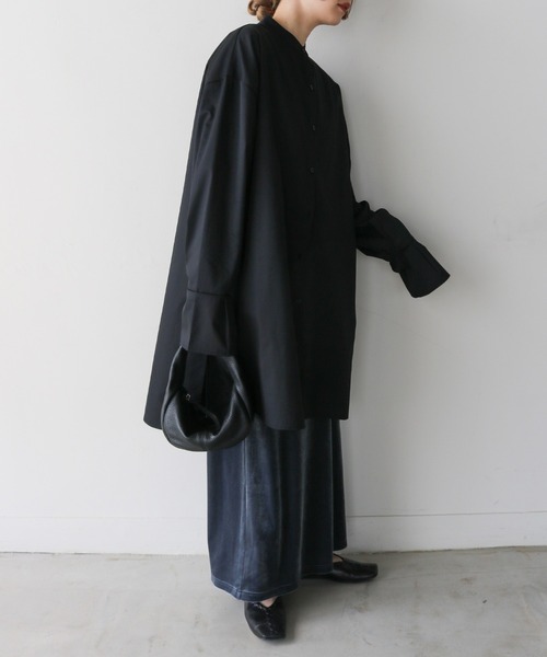 バンドカラータックスリーブロングシャツ（シャツ/ブラウス）｜select