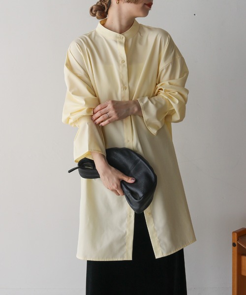 select MOCA by son（セレクトモカバイソン）の「バンドカラータックスリーブロングシャツ（シャツ/ブラウス・レディース・アイボリー/ブラック/オフホワイト/グレー・FREE/SMALL）」の5枚目の写真