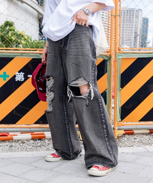 WEGO(ウィゴー)の「WEGO/スーパーバギーデストロイデニム(デニムパンツ・メンズ・コバルトブルー/スミクロ・SMALL/MEDIUM)」の2枚目の写真