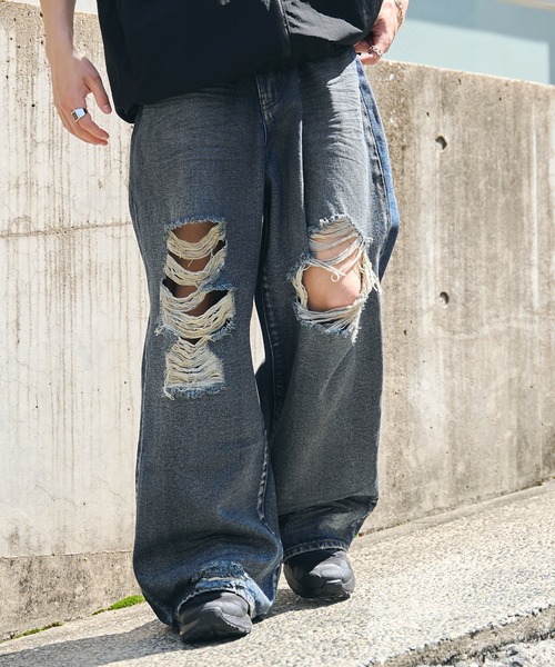 WEGO(ウィゴー)の「WEGO/スーパーバギーデストロイデニム(デニムパンツ・メンズ・コバルトブルー/スミクロ・SMALL/MEDIUM)」の12枚目の写真