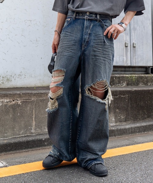 WEGO(ウィゴー)の「WEGO/スーパーバギーデストロイデニム(デニムパンツ・メンズ・コバルトブルー/スミクロ・SMALL/MEDIUM)」の8枚目の写真