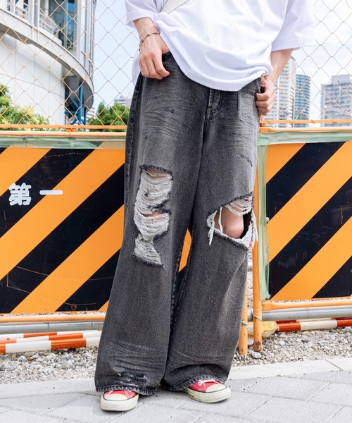 WEGO(ウィゴー)の「WEGO/スーパーバギーデストロイデニム(デニムパンツ・メンズ・コバルトブルー/スミクロ・SMALL/MEDIUM)」の4枚目の写真