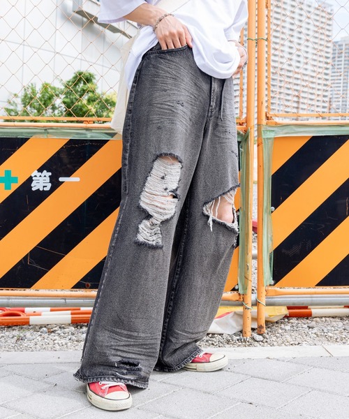 WEGO(ウィゴー)の「WEGO/スーパーバギーデストロイデニム(デニムパンツ・メンズ・コバルトブルー/スミクロ・SMALL/MEDIUM)」の5枚目の写真