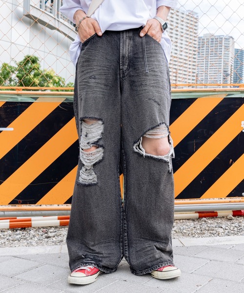 WEGO(ウィゴー)の「WEGO/スーパーバギーデストロイデニム(デニムパンツ・メンズ・コバルトブルー/スミクロ・SMALL/MEDIUM)」の6枚目の写真