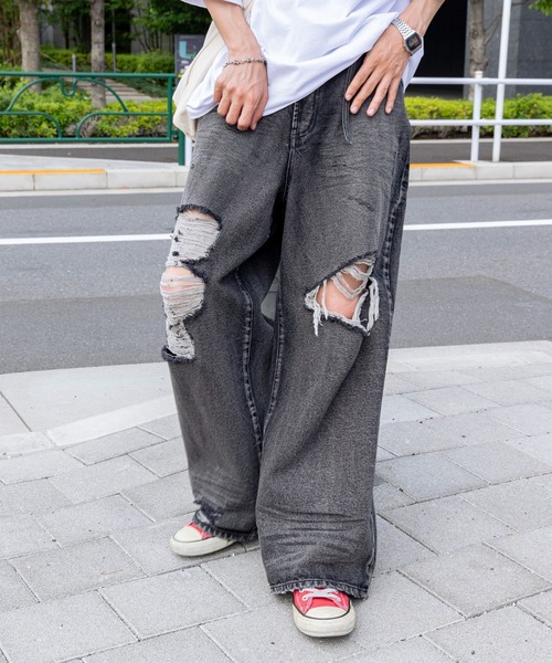 WEGO(ウィゴー)の「WEGO/スーパーバギーデストロイデニム(デニムパンツ・メンズ・コバルトブルー/スミクロ・SMALL/MEDIUM)」の7枚目の写真