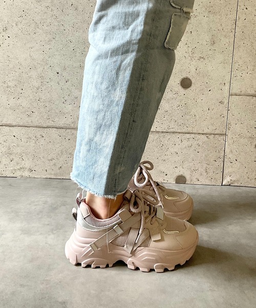 軽量/260g/厚底/5cm/カップインソール】厚底スニーカー ALL BLACK