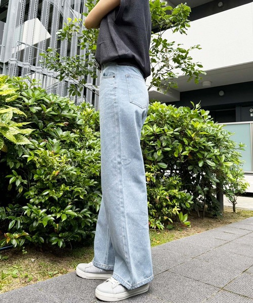 ★送料込◆3色 デニム セレブ シャツ&ピンタック ワイド パンツ Starting Over ジーンズ ピンタックセミフレアデニムパンツ