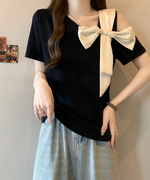 N.s(エヌドットエス)の「アシメリボンカットソー(Tシャツ/カットソー・レディース・ベージュ/ブラック・M/L)」の12枚目の写真