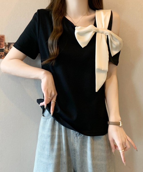 N.s(エヌドットエス)の「アシメリボンカットソー(Tシャツ/カットソー・レディース・ベージュ/ブラック・M/L)」の11枚目の写真