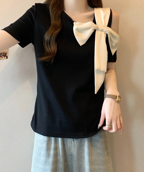 N.s(エヌドットエス)の「アシメリボンカットソー(Tシャツ/カットソー・レディース・ベージュ/ブラック・M/L)」の10枚目の写真