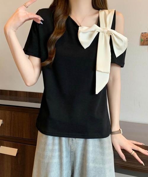 N.s(エヌドットエス)の「アシメリボンカットソー(Tシャツ/カットソー・レディース・ベージュ/ブラック・M/L)」の9枚目の写真